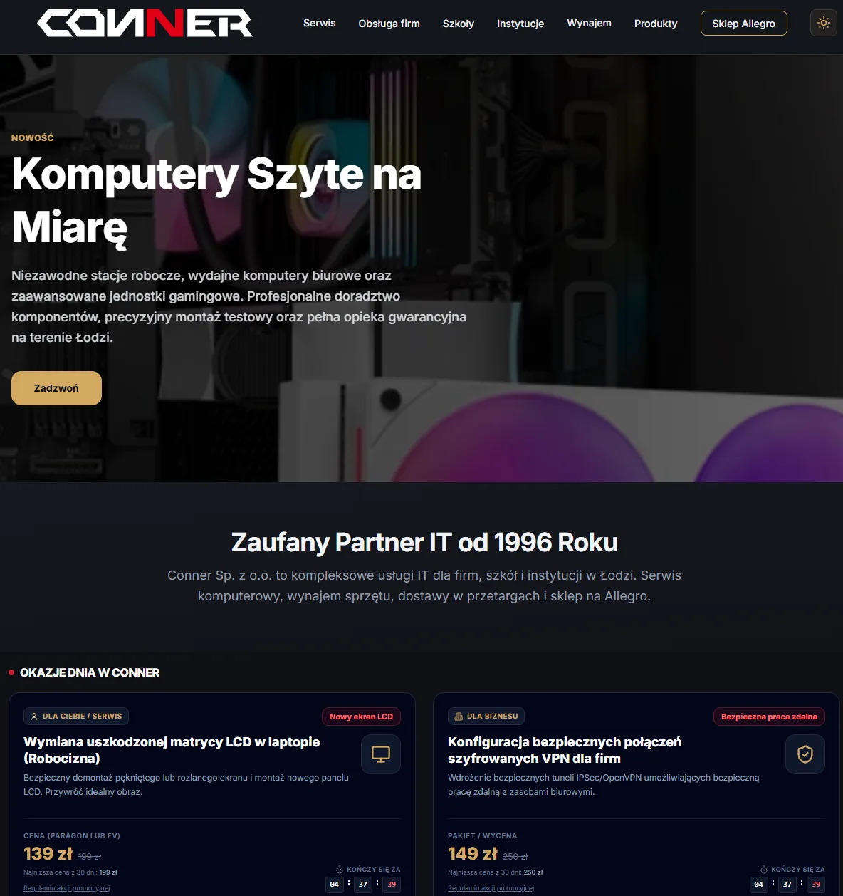 Zrzut ekranu strony internetowej Conner